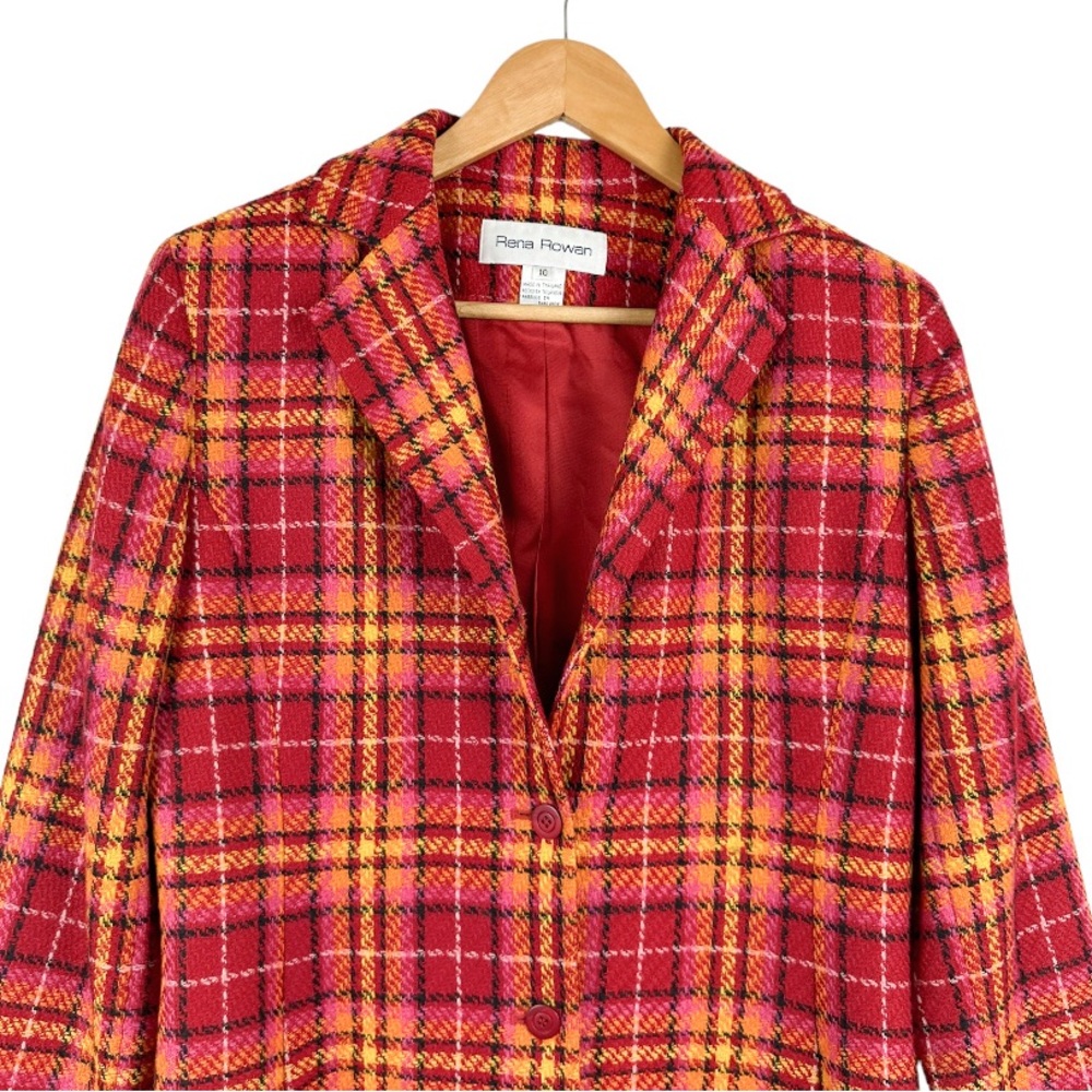 Vintage Rena Rowan Wool Longline Plaid Jacket Size 10 - Picture 7 of 10